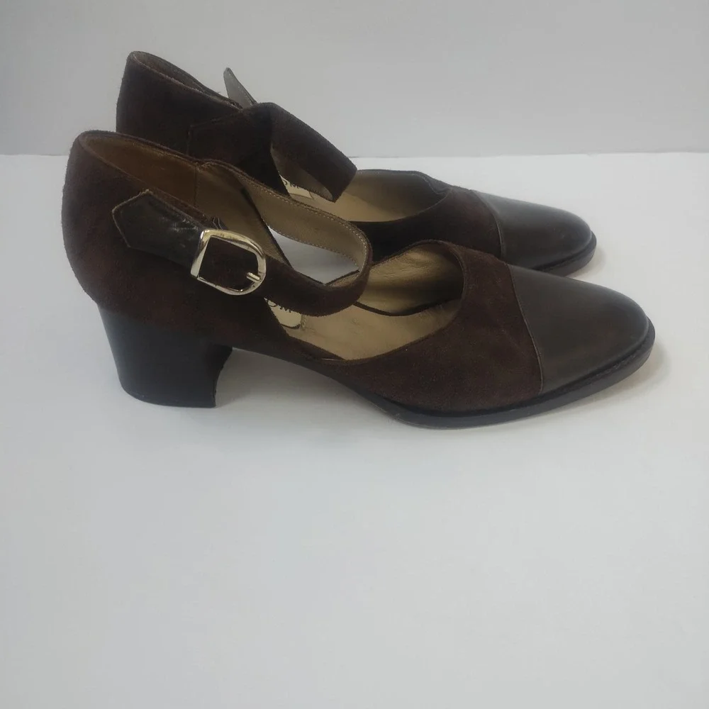 Nordstrom Mary Jane Heels Womens 7.5 Chocolate Brown Suede Leather Made in Italy